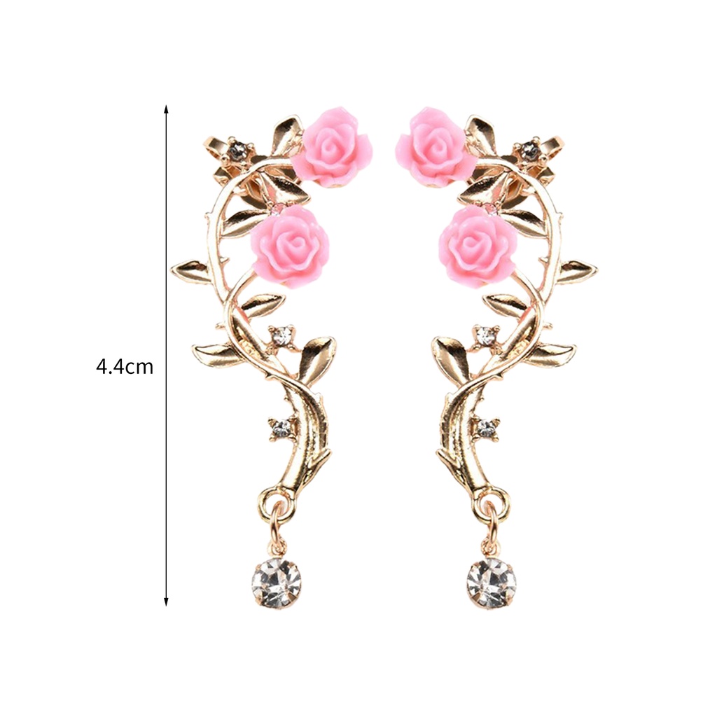 Hu Hu Hu Hu Hu Alat Bantu Pasang Kacamata♡ 1 Pasang Anting Klip Bentuk Bunga Mawar Aksen Berlian Imitasi Untuk Wanita