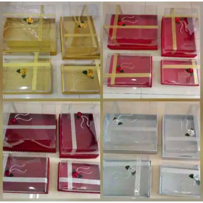 

Souvenir Kotak Hantaran - Seserahan Mika pita 1 Set Isi 4 Box - BELUM DI RAKIT