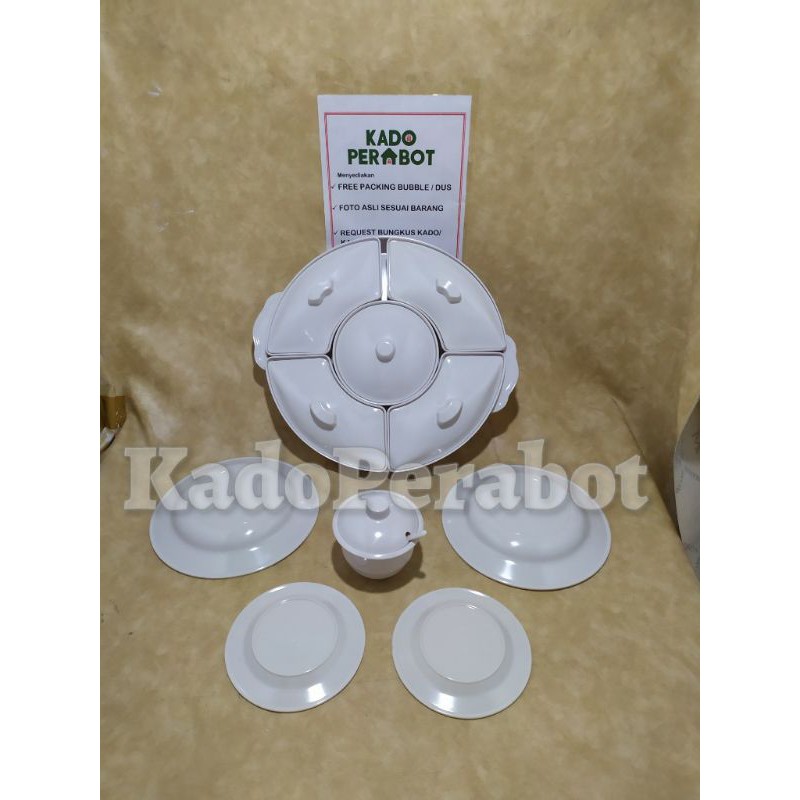 piring saji set - piring saji putar meja makan- tempat lauk bulat set