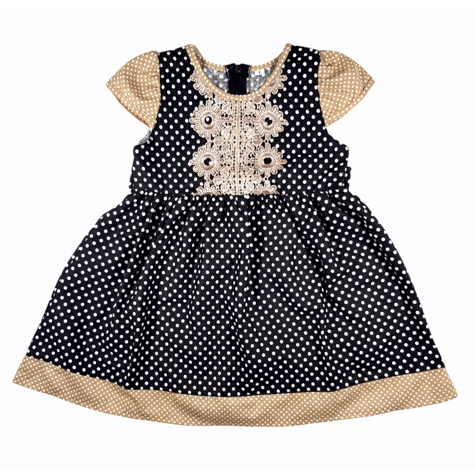 Jemico | Dres anak bayi perempuan 1 tahun - 3 tahun bahan katun motif polkadot hitam