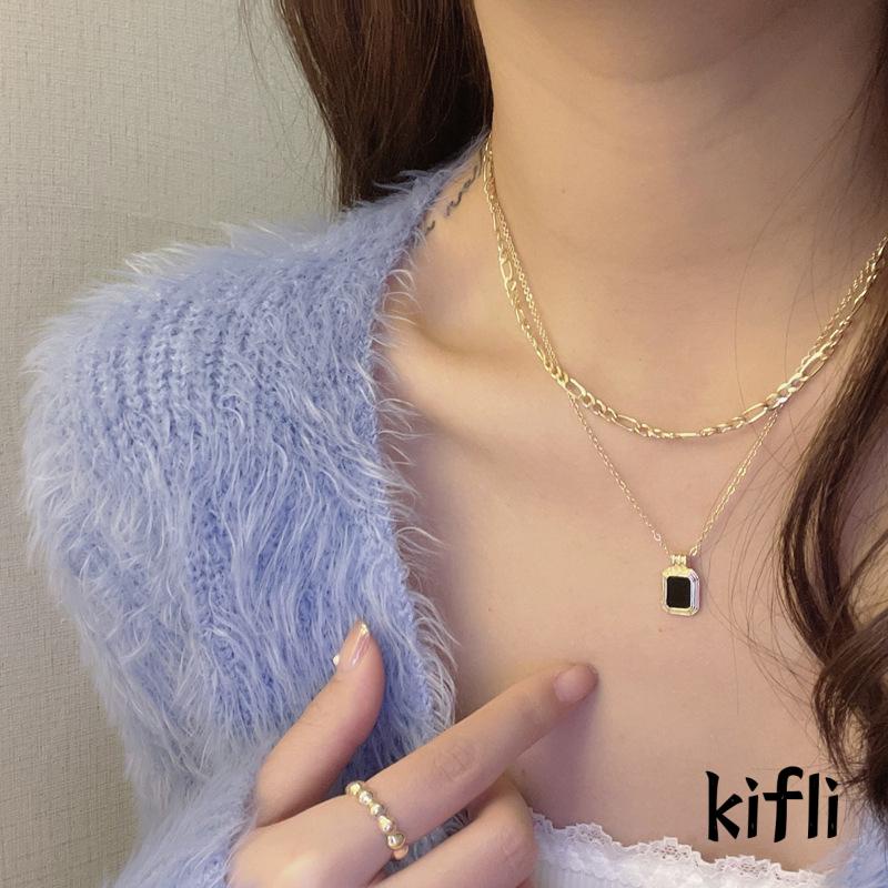 Kalung Rantai Klavikula Model Lapis Ganda Warna Hitam