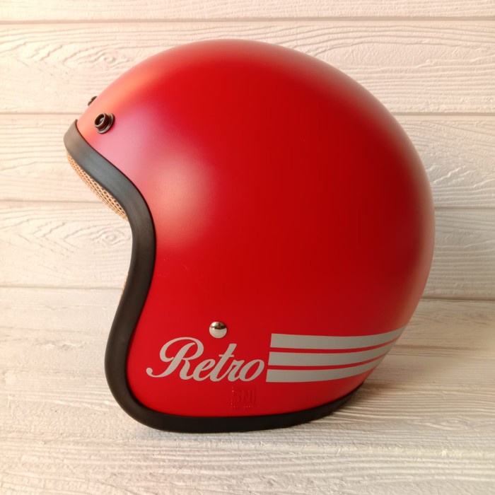 Helm Bogo Retro Dewasa Cewek Cowok Helm Polos Classic Garis 3 Termurah