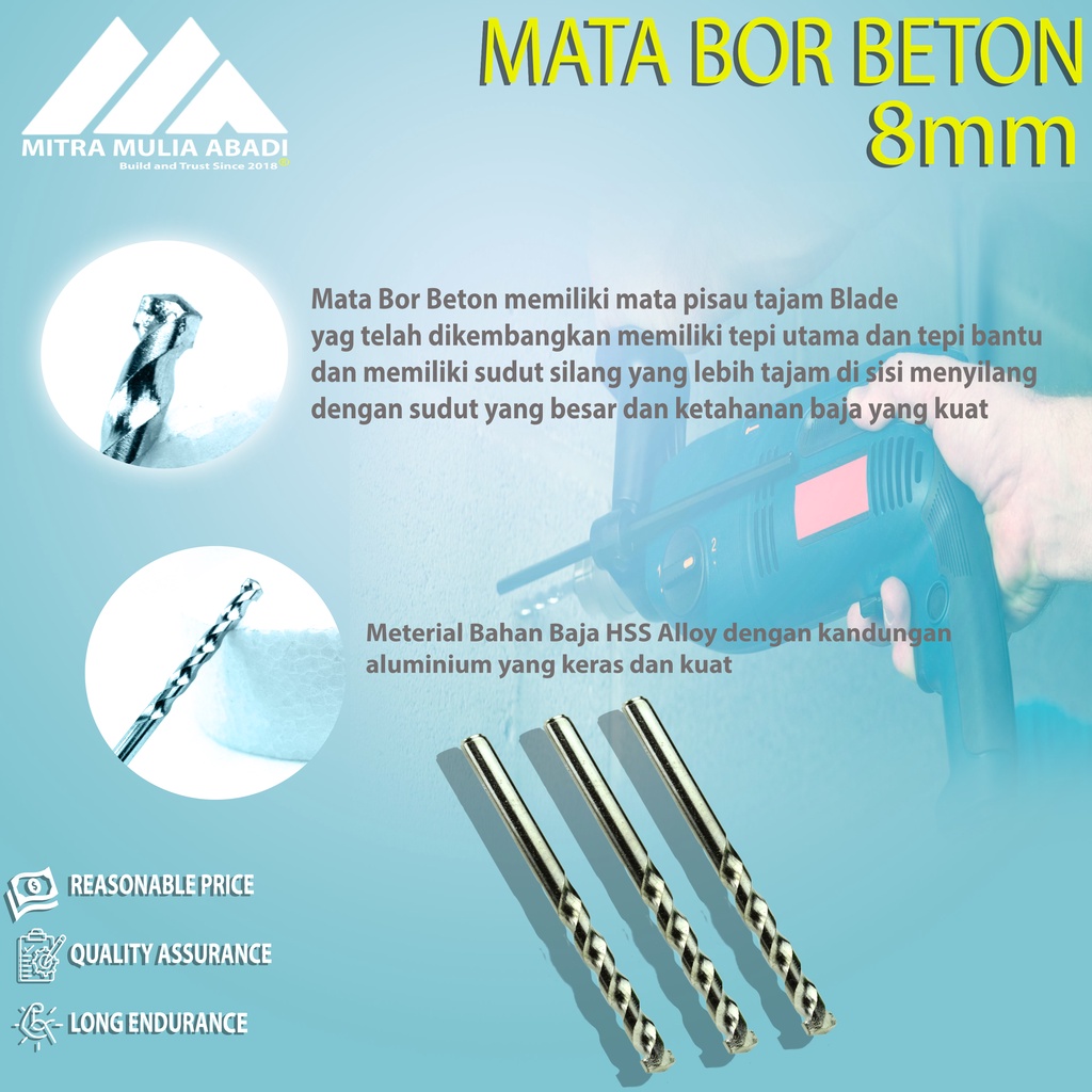 MATA BOR BETON 8mm SILVER TWIST DRILL BITS concrete