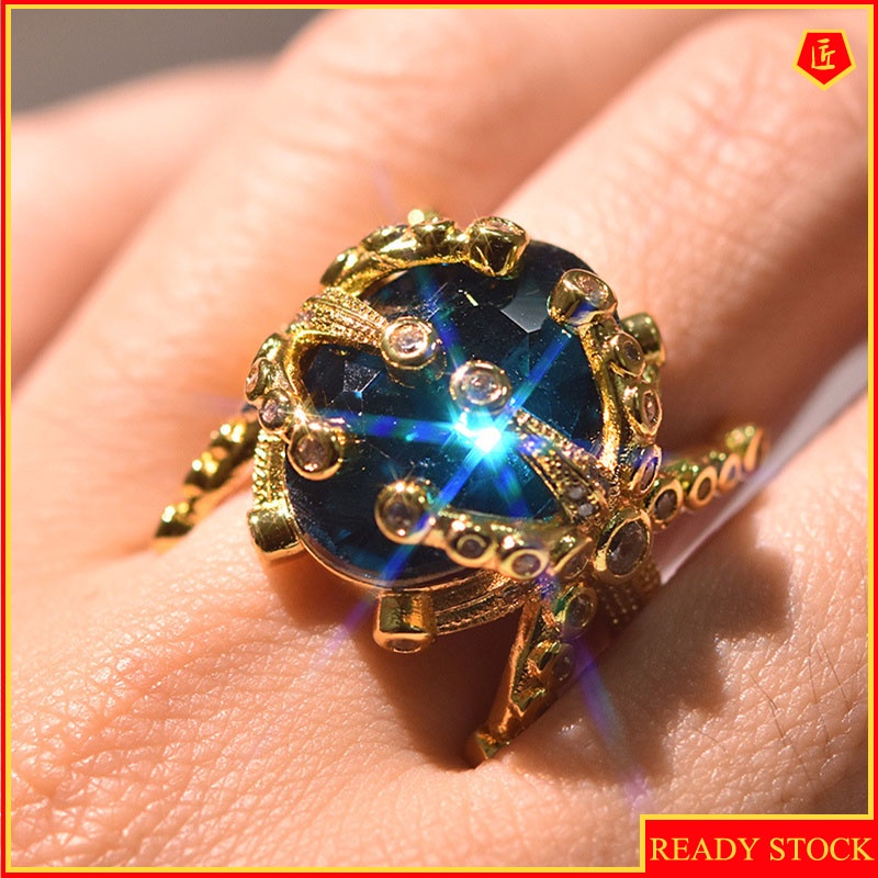 [Ready Stock]18K Gold Blue Topaz Starfish Ring Luxurious and Personalized