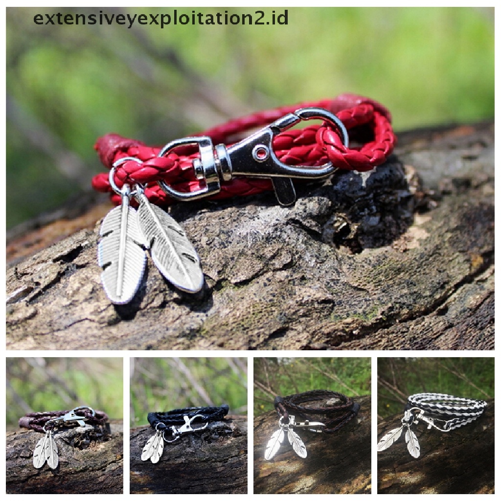 Id Gelang Kulit PU Liontin Bulu Untuk Pria