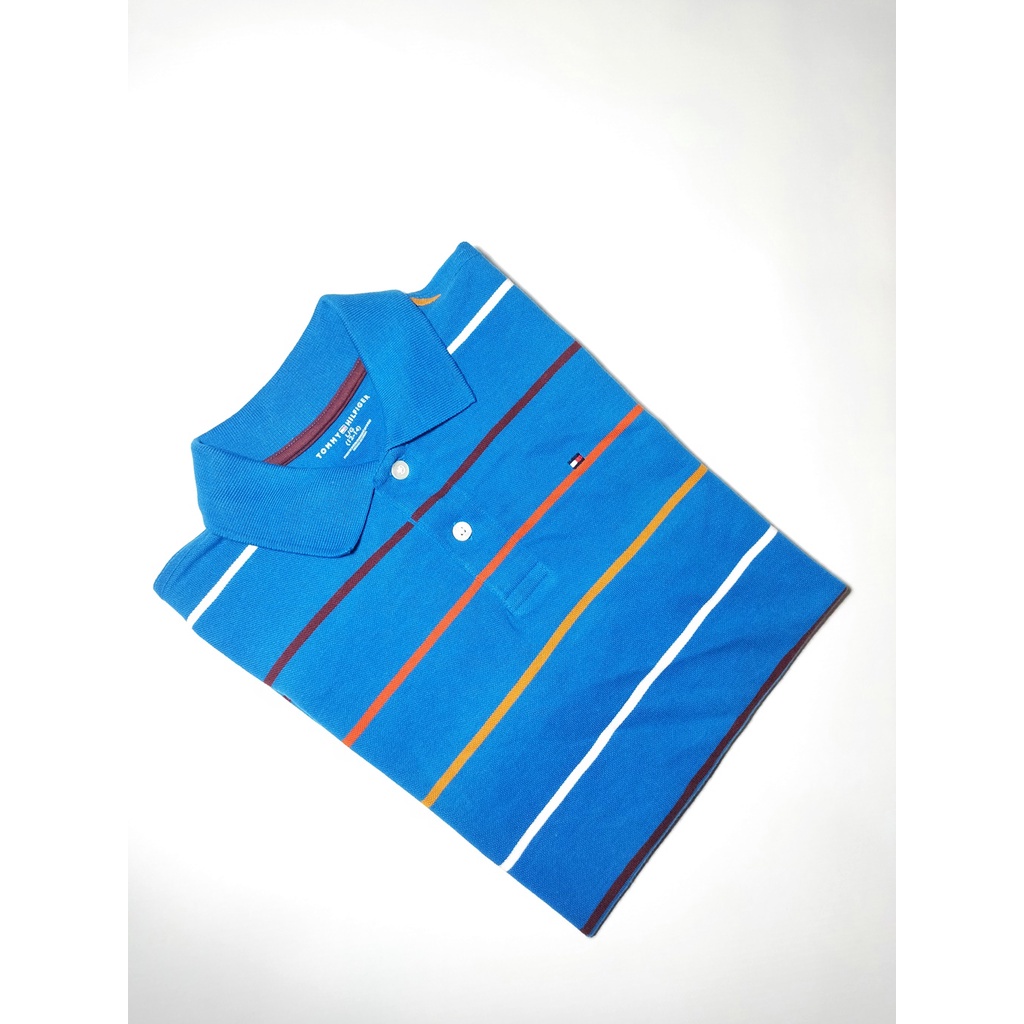 Polo Shirt Tommy Hilfiger Vintage Mens Strips Blue Original Murah