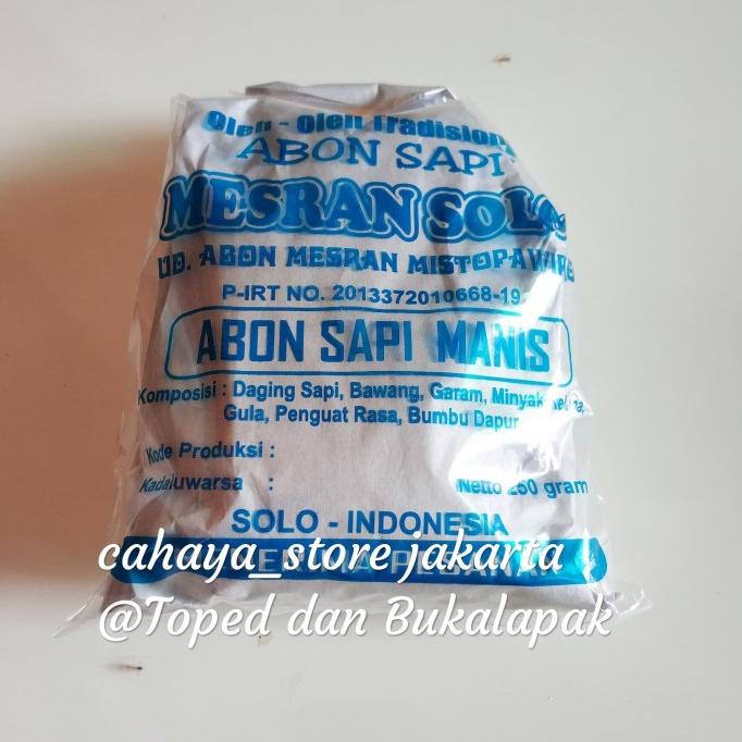 

MAKANAN BEKU / ABON SAPI MANIS MESRAN SOLO ORIGINAL NON COD