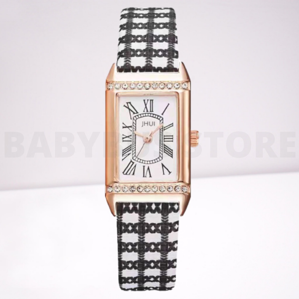 BBS J033 Jam Tangan Wanita Analog Quartz Bahan Kulit Bentuk Persegi Panjang Fashion Korea Import Murah