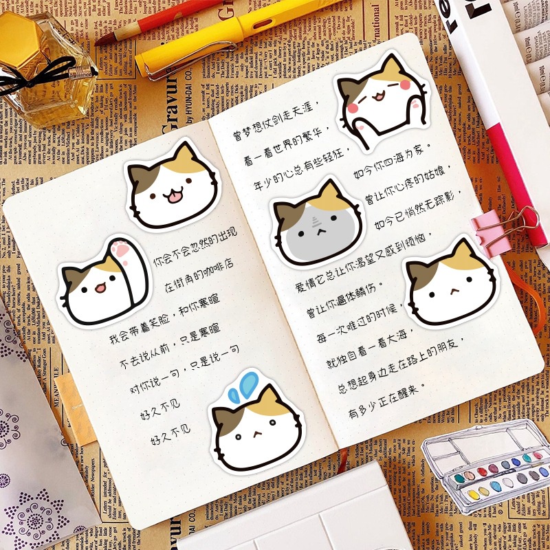 40 buah bunga lucu kain kucing stiker kartun lucu Kitty diary stiker ponsel case tangan Buku stiker