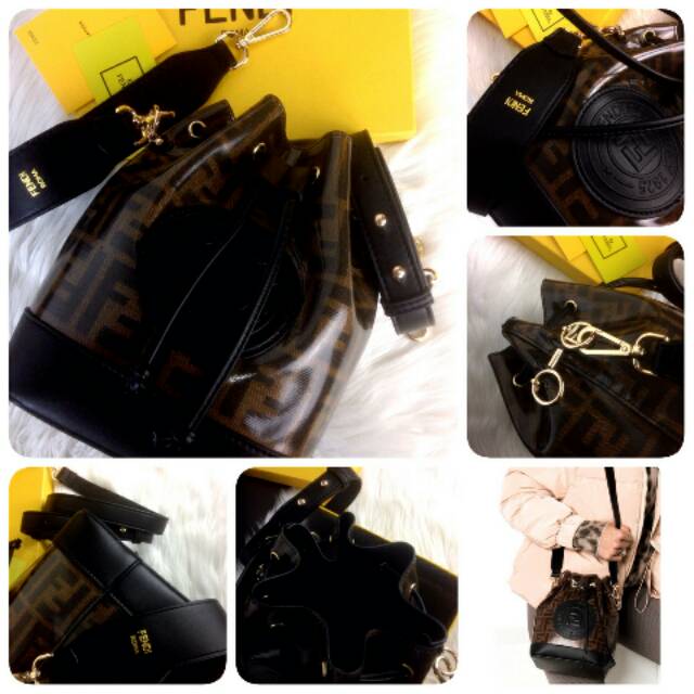 FENDI Montresor FF Jacquard  Leather Bucket Bag SS18 #FD-6005A