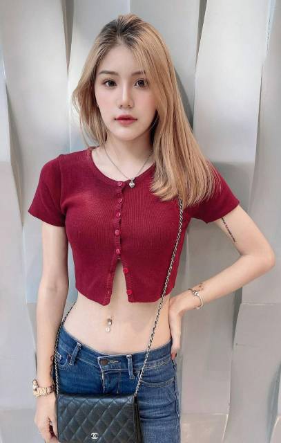 Crop Yeo Button Rajut TA9 / Atasan Wanita / Atasan Crop / Atasan Murah