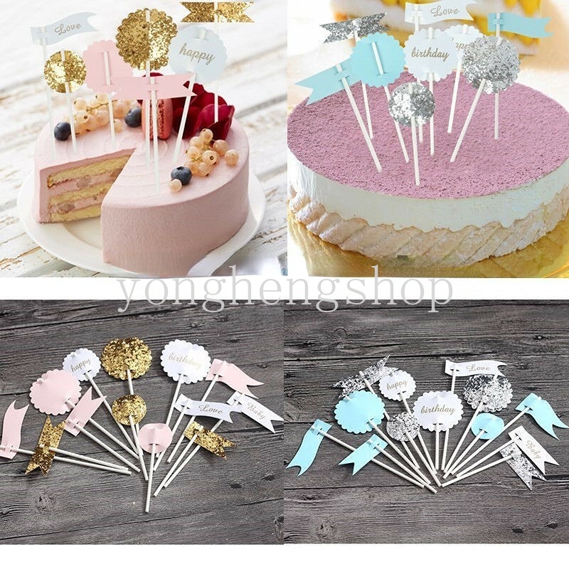 Topper Kue Tulisan Happy Birthday Aksen Glitter Untuk Dekorasi Pesta Baby Shower