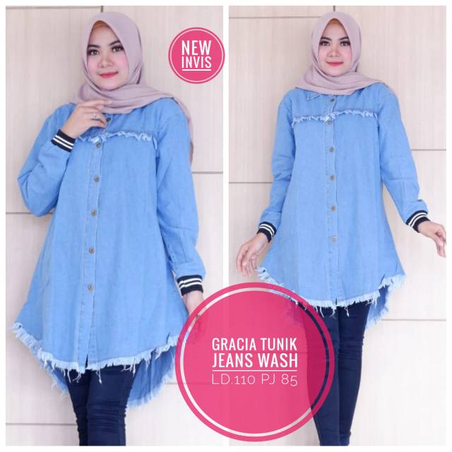 PAKAIAN WANITA /CEWEK GRACIA TUNIK JEANS WASH LD110