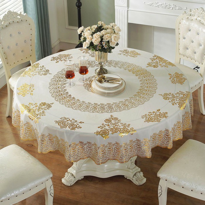 Taplak Meja Makan - Taplak Meja Makan Bulat Bundar Plastik Anti Air Gold Emas Mewah