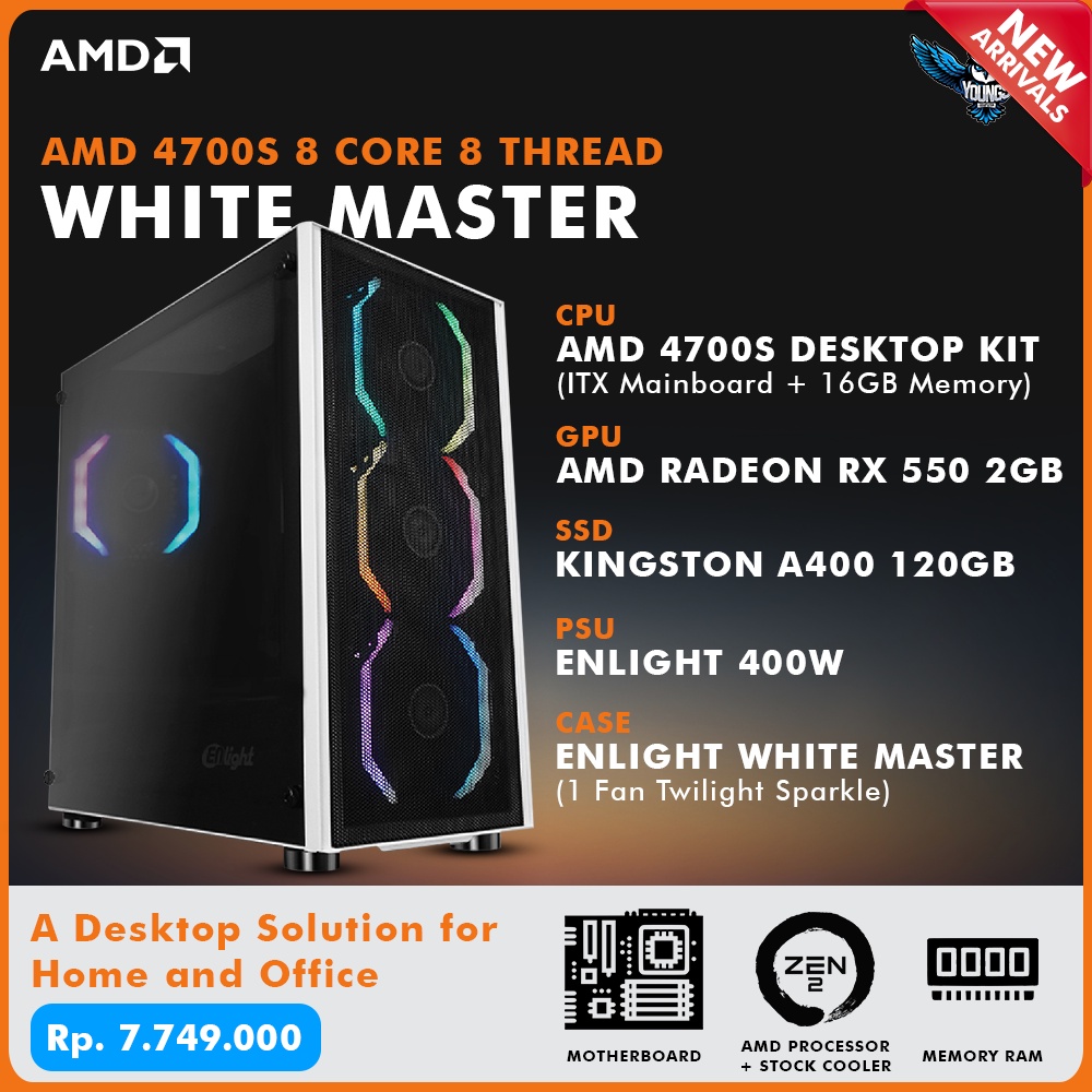 PC Rakitan Kantor White Master (AMD 4700S, Radeon RX 550) Zen Gaming