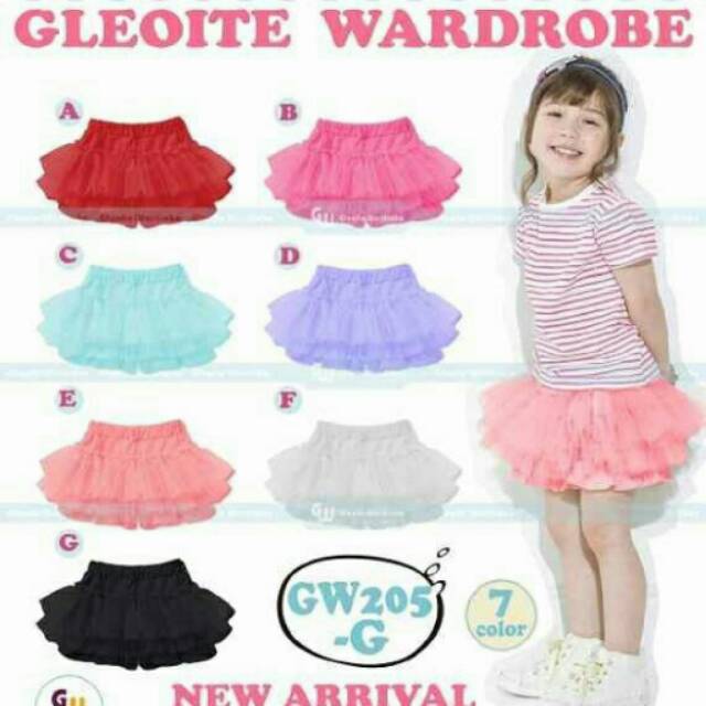 GW 205 G Girls Tutu Rok Celana kaos lapisan luar bahan lace tile tumpuk