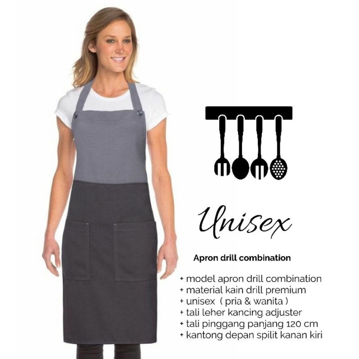 Celemek Apron Masak Celemek Kitchen Celemek Dapur Celemek Barista Bartender waitres - Abu, Cokla muda