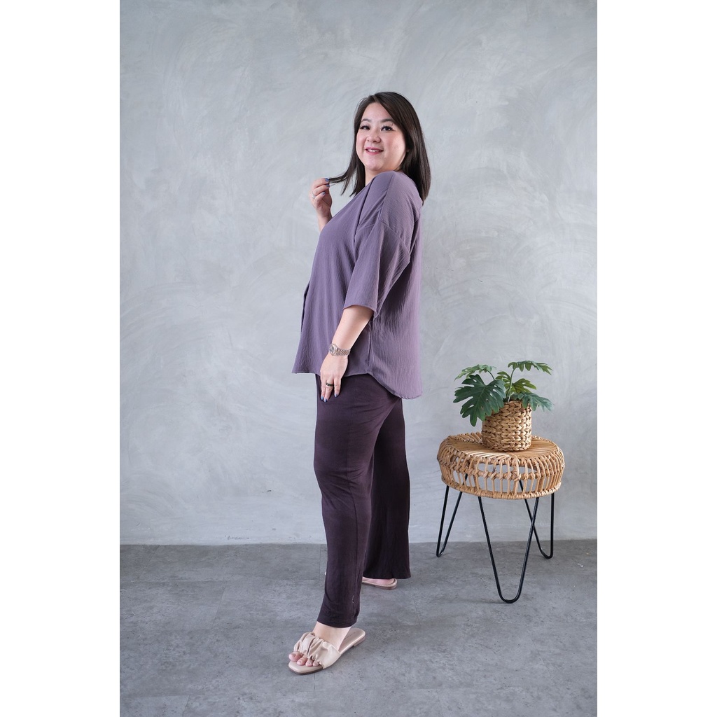 1759 HARU ATASAN JUMBO 3XL - 4XL BIGSIZE XXXL - XXXXL BLOUSE WANITA LD 132 - 140 BLUS BIG SIZE MURAH-GREY