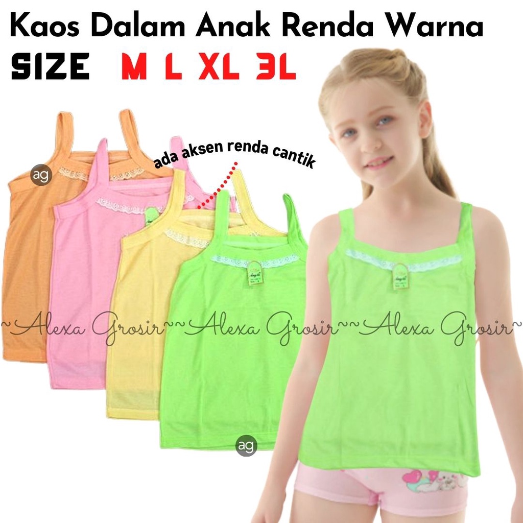 kaos dalam anak tk sd warna, grosir pakaian dalaman anak cewek murah kaos singlet perempuan renda M L XL 3L