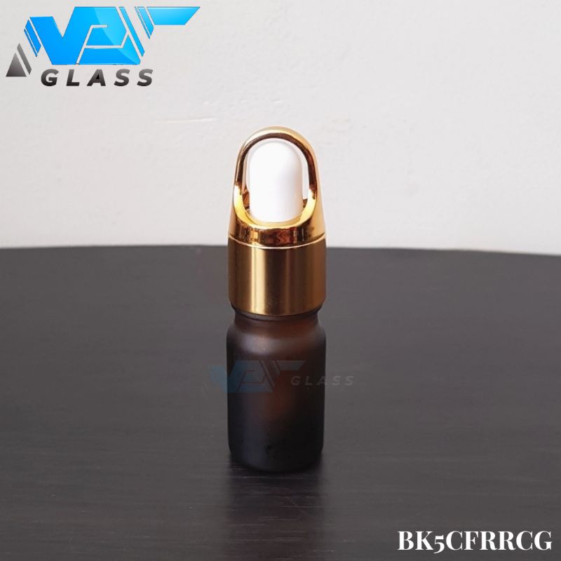 botol kaca pipet 5ml coklat amber doff frosted ring gold