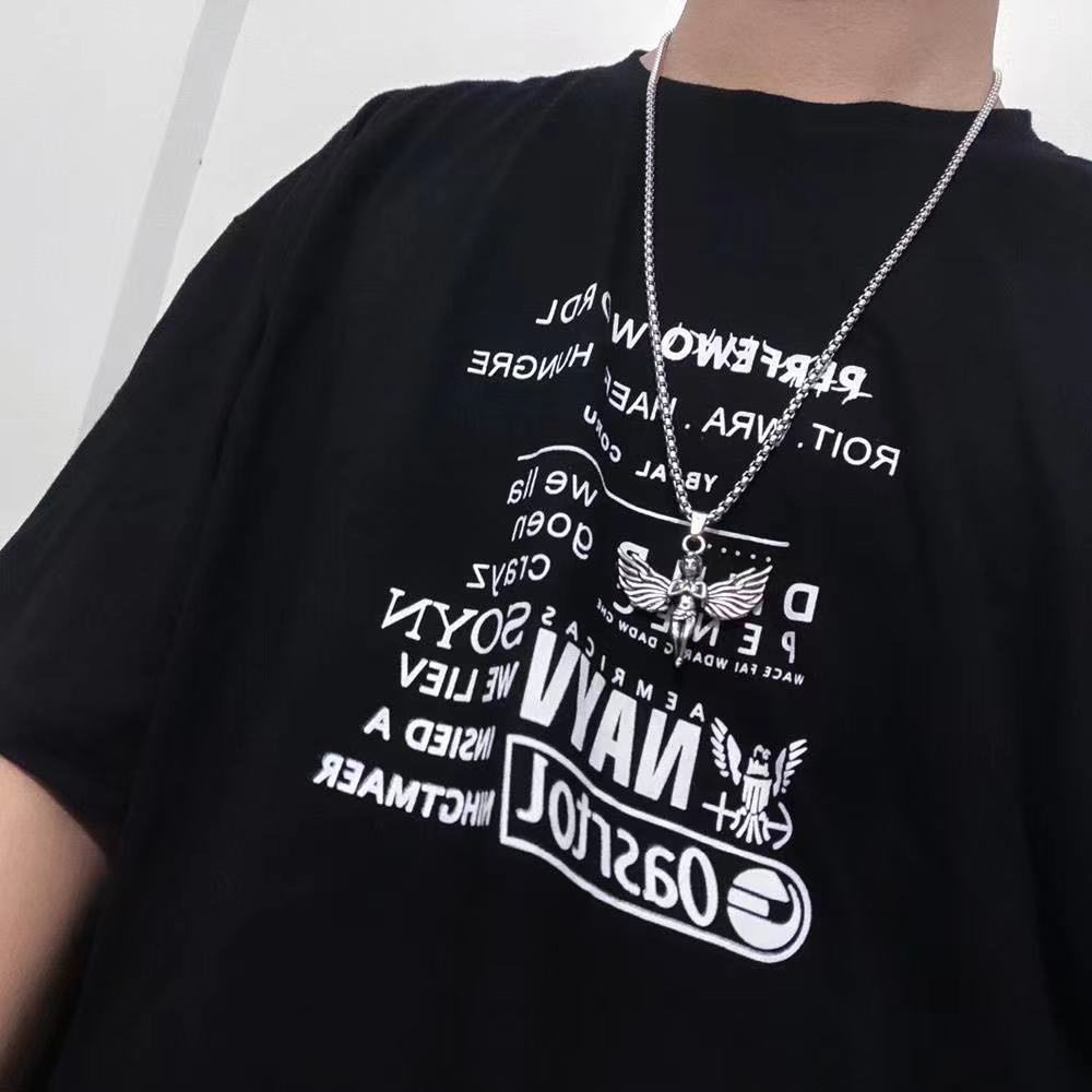 Kalung Rantai Panjang Dengan Liontin Malaikat Gaya Punk Hip Hop Retro