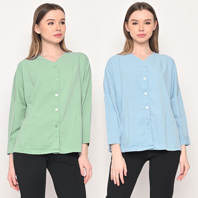 ARENA - Vneck Blouse Kancing Depan Wanita