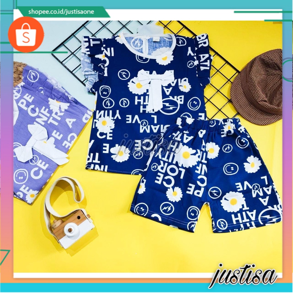 Promo !! Setelan baju anak cewek lucu / setelan jasmine abstract sunflower import ukuran 7bulan-3tahun (biru,ungu)