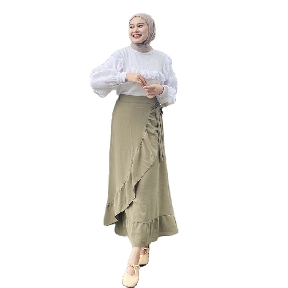 ZASKIYA - Lesley Skirt / Rok Rempel Casual Korean Look / Midi Skirt Maxy Rok Wanita Korean Terbaru