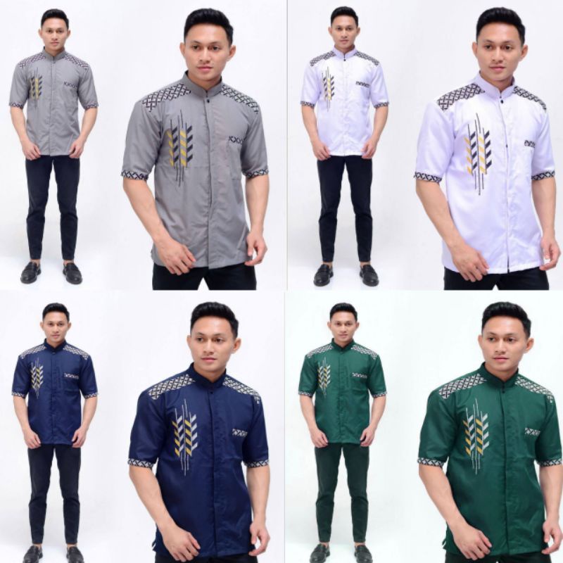 Baju Koko bordir Lengan Pendek Pria Fasion Muslim