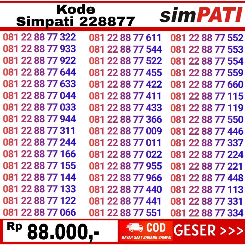 nomor cantik telkomsel simpati rapi murah 22887799