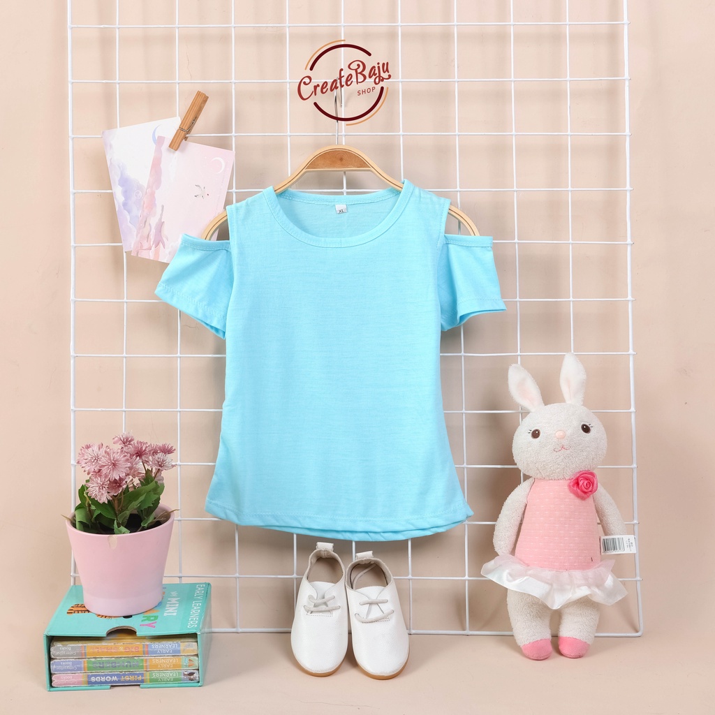 KAOS SABRINA ANAK CEWEK 1-4 TAHUN RUFFLE TEE MODEL SABRINA POLOS BIRU TERMURAH BAJU ATASAN ANAK CEWEK