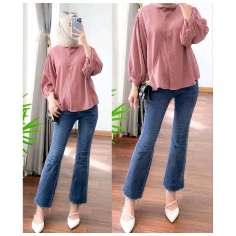 ELZE BLOUSE ATASAN WANITA OVERSIZE KEMEJA POLOS SYAKILA