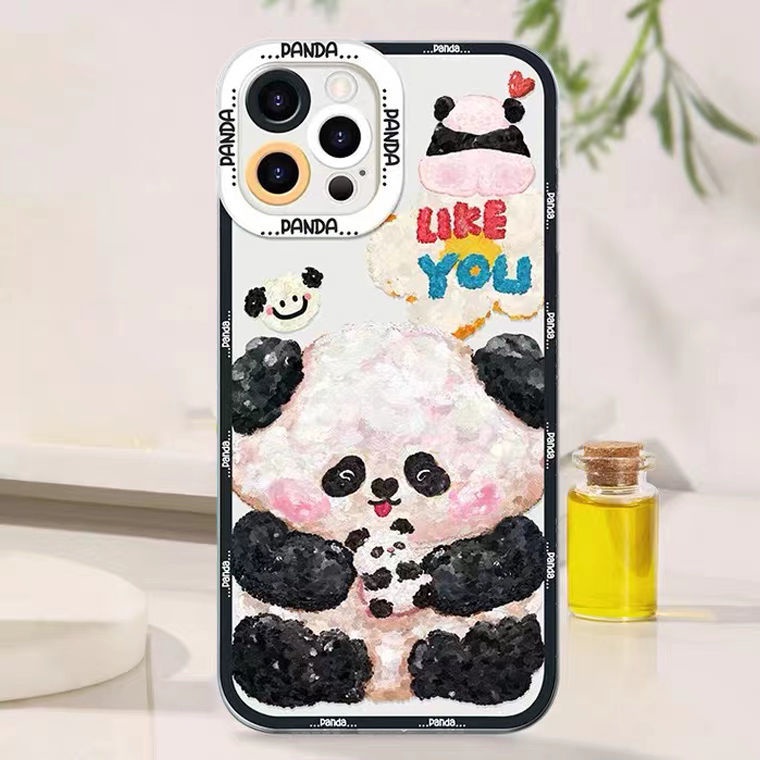 Soft Case TPU Transparan Motif Panda Untuk Iphone 13 Pro Max / 12 / 11 / XS / XR / X / 8 / 7 / 6 Plus Mini SE 2020
