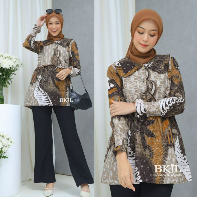 Batik Alina Baju Batik Wanita Modern Atasan Blouse Kerja Kantor Wanita Motif Vea