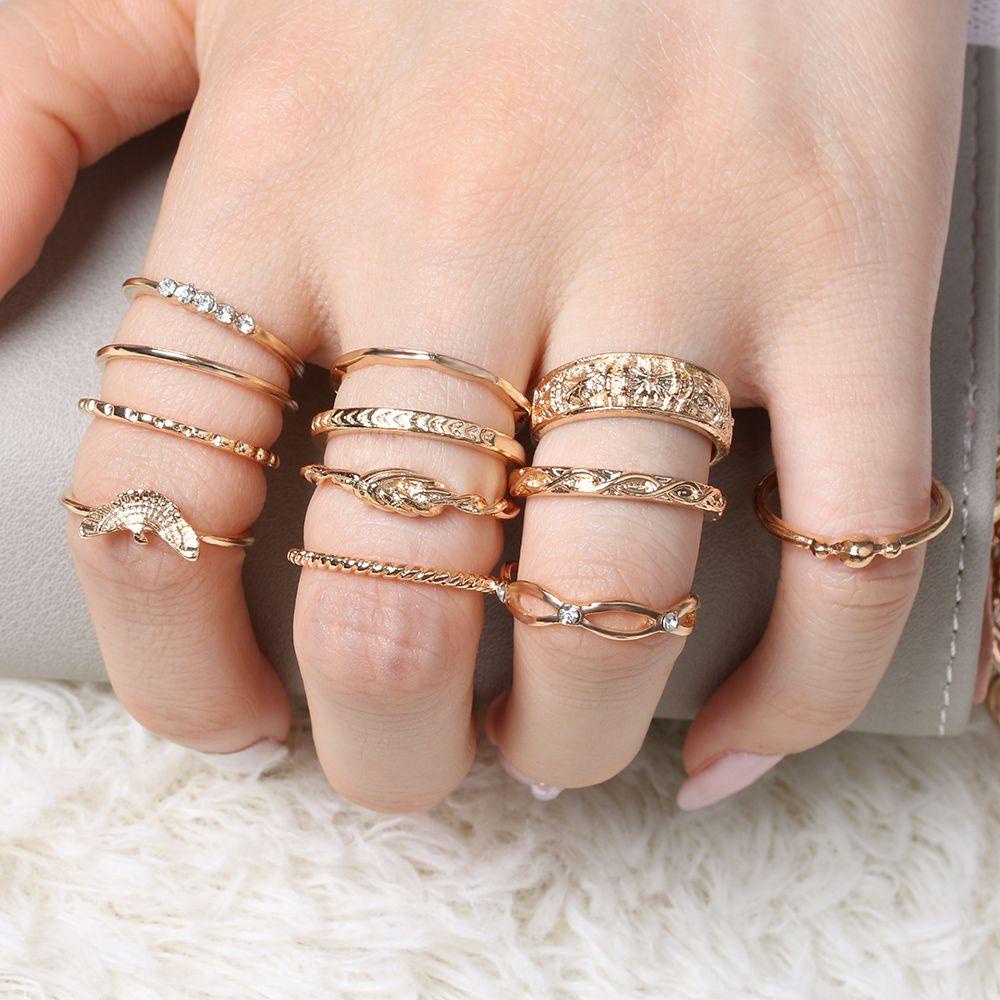 Top 12Pcs/Set Cincin Jari Buku Jari Pesta Punk Wanita Band Susun