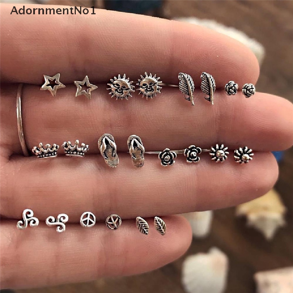 (AdornmentNo1) 11 Pasang / Set Anting Tusuk Gaya Bohemia Warna Silver Untuk Wanita