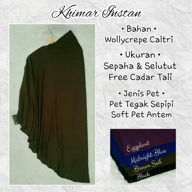 Khimar Instan Sepaha Dan Selutut Wollycrepe Caltri Coklat Tua Ungu Terong Biru - Jilbab Hijabuna