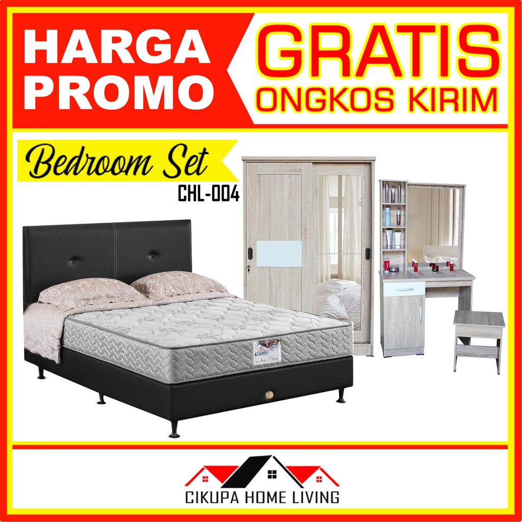 PROMO BEDROOM SET CHL-004 (Set Kamar Tidur = Kasur Springbed + Lemari Pakaian + Meja Rias)