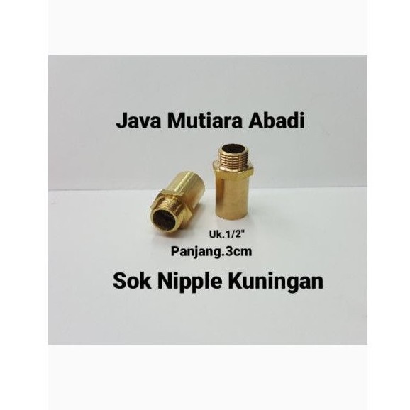 Sok Kuningan Sok drat luar dalam panjang 3cm kuningan 1/2" inch