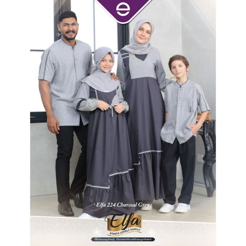 Ethica Family Premium Elfa 224 Charcoal Grey by Ethica|Dress Sarimbit 2022|Sarimbit Lebaran|Gamis An