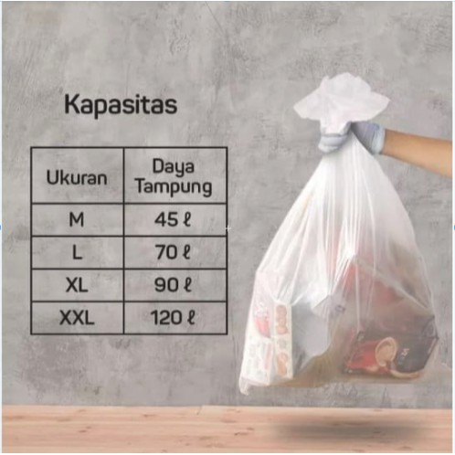 BAGUS Kantong Plastik Sampah Bening 45L 45 L [ Size M / isi 10pcs ] Recyclable Kecil Transparan