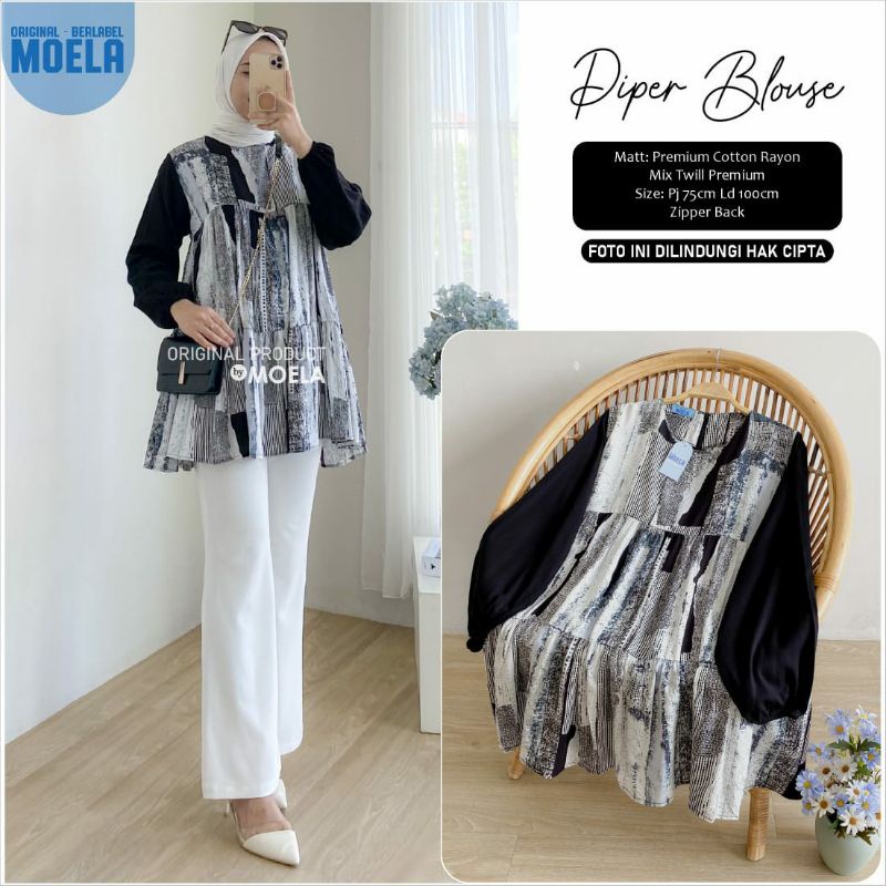 ELETA JIOLA KIKEN IMASI MIUTI NISLA OIRIS PIPRE BLOUSE BY MOELA BERLABEL | BAJU ATASAN BLOUSE WANITA JUMBO MOTIF BUNGA ABSTRAK CANTIK OOTD KEKINIAN TRENDY | LD 100-Piper