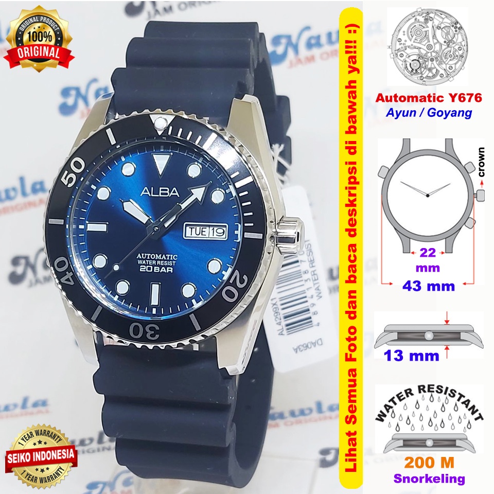 Alba Automatic AL4299X1 Blue Dial 20 Bar - Jam Tangan Pria AL4299