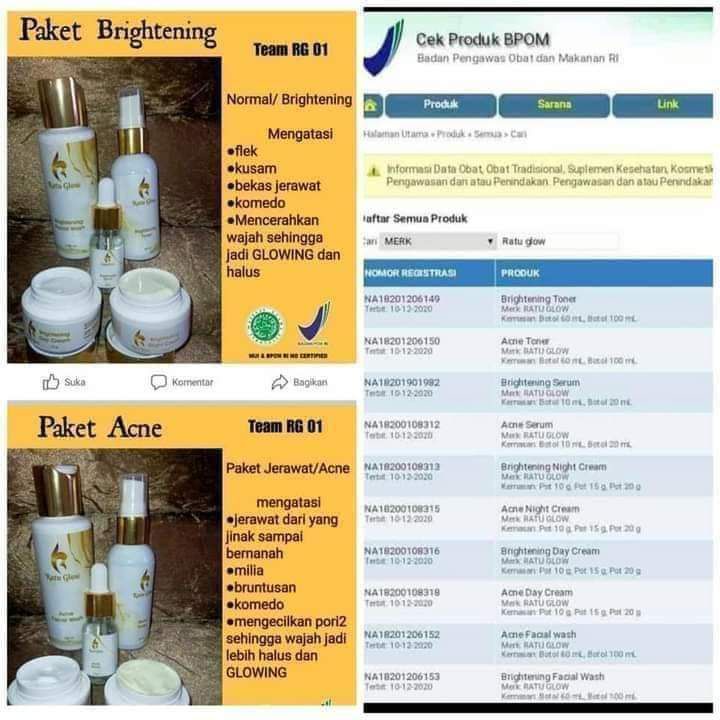 Ratu Glow Skincare BPOM Viral PAKET CREAM WAJAH Glowing series Paket Normal Flek Jerawat bopeng |skincare pelicin wajah-1