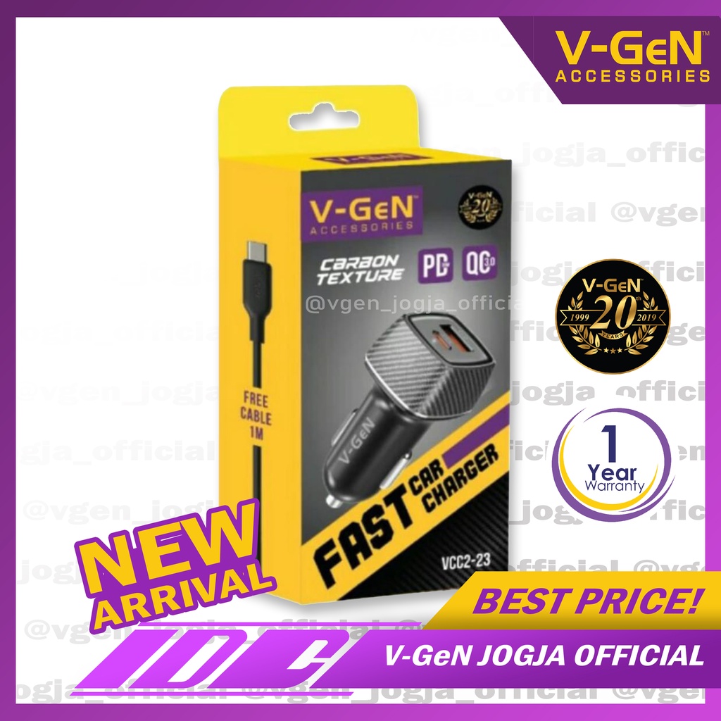 Car Charger V-GeN VCC2-23 48W PD30W QC3 Dual Port Fast Charger Mobil