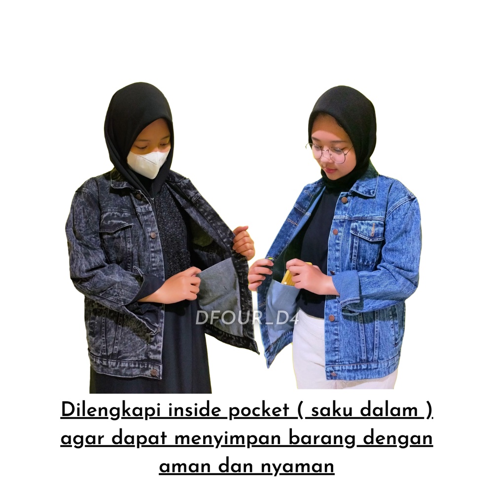 Dfour Jaket Jeans Denim Sandwash Wanita M - XXXL Jumbo Oversize