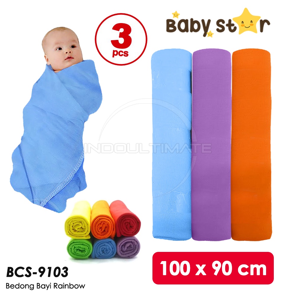 3PCS Bedong Bayi Rainbow Pastel BCS-9103 BCS-8103 Bedong Bayi Baru Lahir BABY STAR (STANDARD) Bedong Bayi Jumbo Pelangi Selimut Kain Warna Pelangi Alas Tidur Bayi Perlengkapan Bayi Newborn