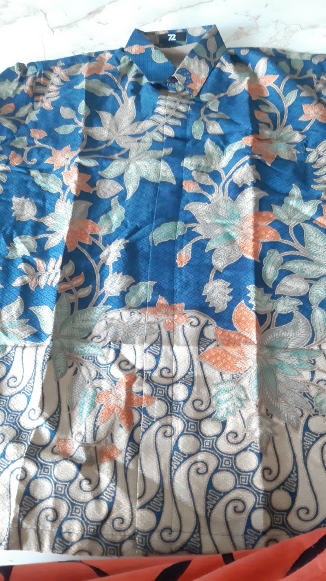 Kemeja Batik Dobby Pria Lengan Panjang Parang Premium Warna Biru Krem 724167 Cap 72