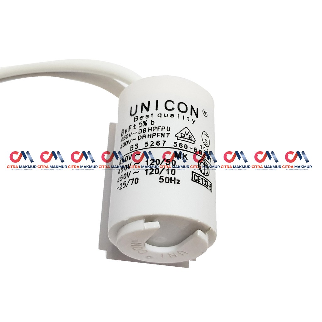 Kapasitor 8 uf Unicon Pompa Air Mesin Cuci Capasitor Sanyo mikro Single satuan Kabel Soket
