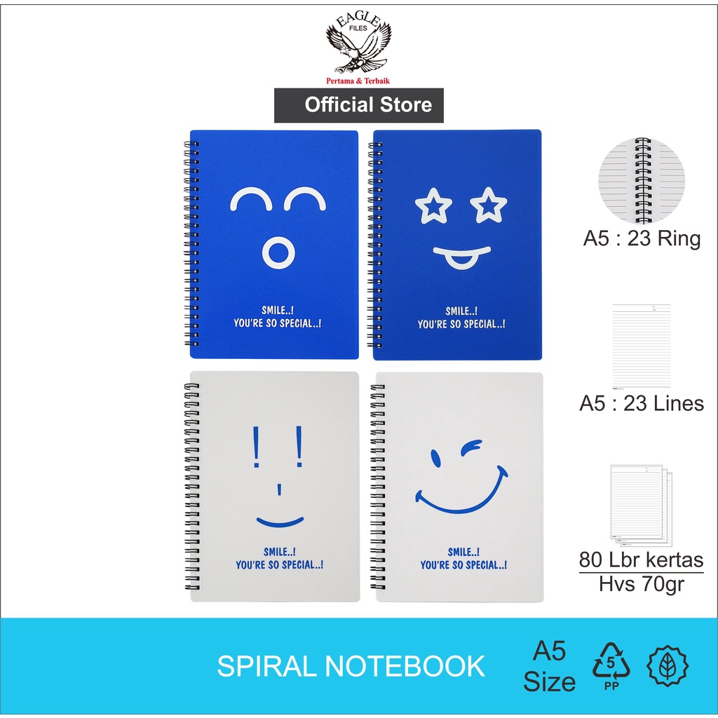 

Notebook Spiral A5 TOMEX Buku Tulis Buku Catatan Diary Motif SMILE Isi 80 Lembar